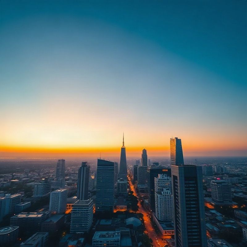 Aerial financial district skyline at dusk, evoking long-horizon planning