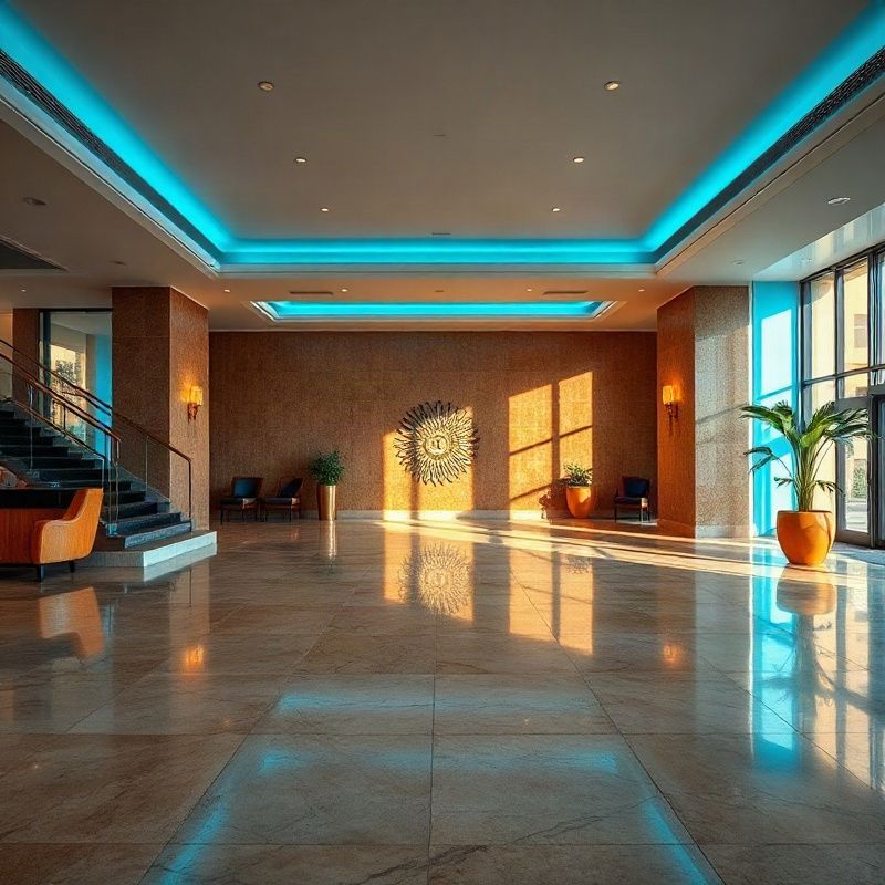 Polished private banking lobby interior conveying trust and precision